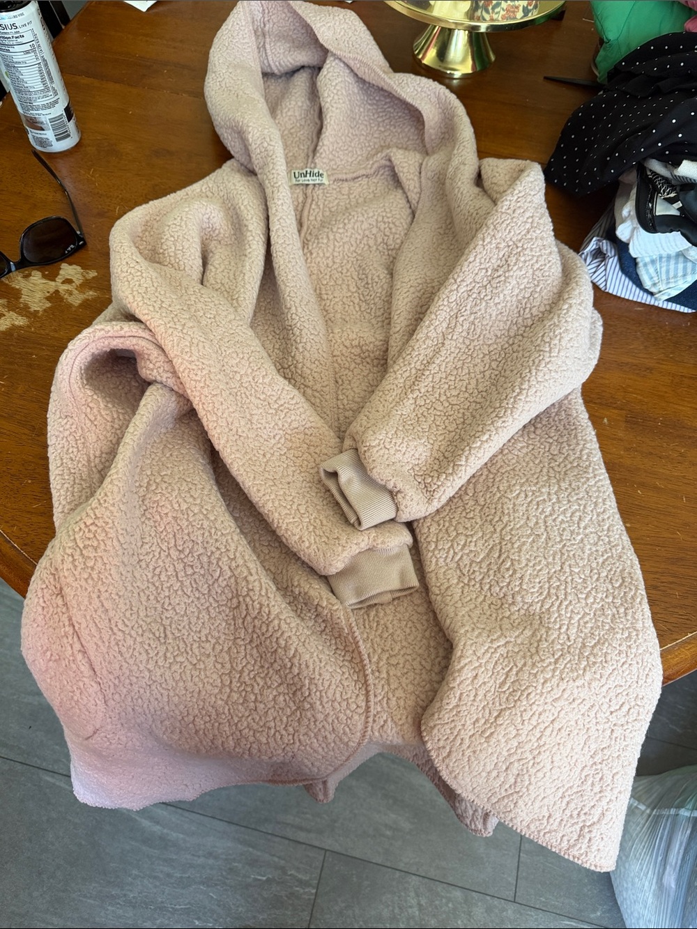 UnHIDE Kids Hooded Sherpa Jacket in Blush Pink